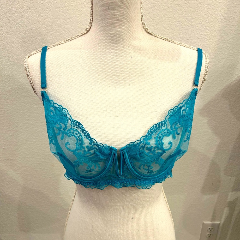 Blue sheer bra with underwire
